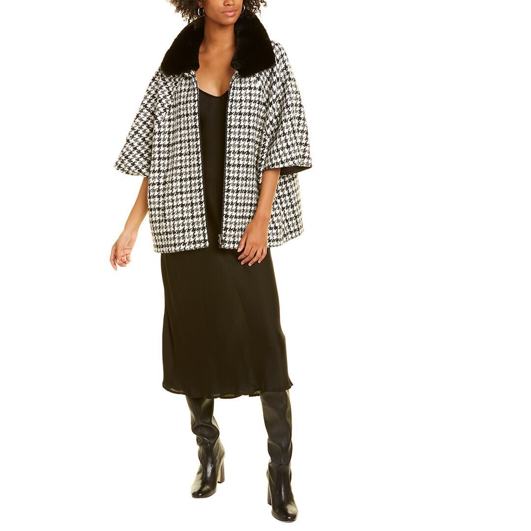 Cinzia Rocca Icons Houndstooth Wool & Alpaca-Blend Cape Coat